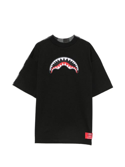T-shirt bambino Sprayground nera check con patch shark Sprayground kids | SPY1539BLKX